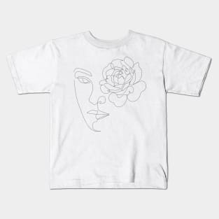 Line Art Woman with peony Kids T-Shirt